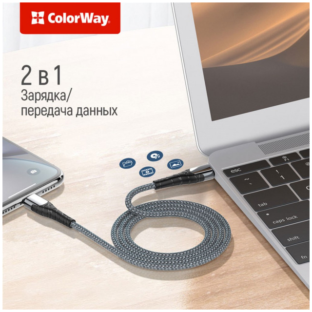 Кабель USB-C to Lightning 1.0m ColorWay (CW-CBPDCL033-GR) фото