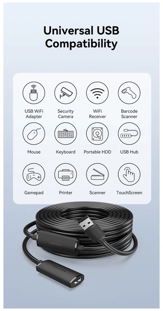 Кабель USB 2.0 AM/AF 30.0m Active black Vention (CBKBT) фото8