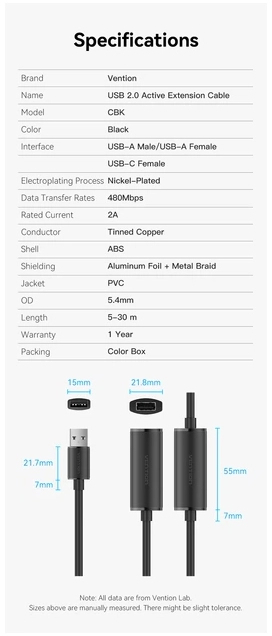 Кабель USB 2.0 AM/AF 30.0m Active black Vention (CBKBT) фото10