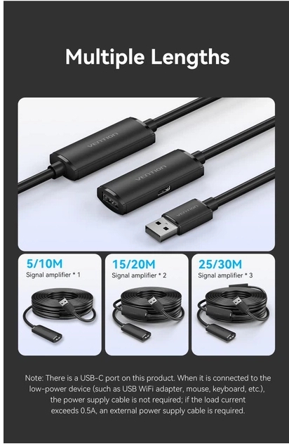 Кабель USB 2.0 AM/AF 30.0m Active black Vention (CBKBT) фото11