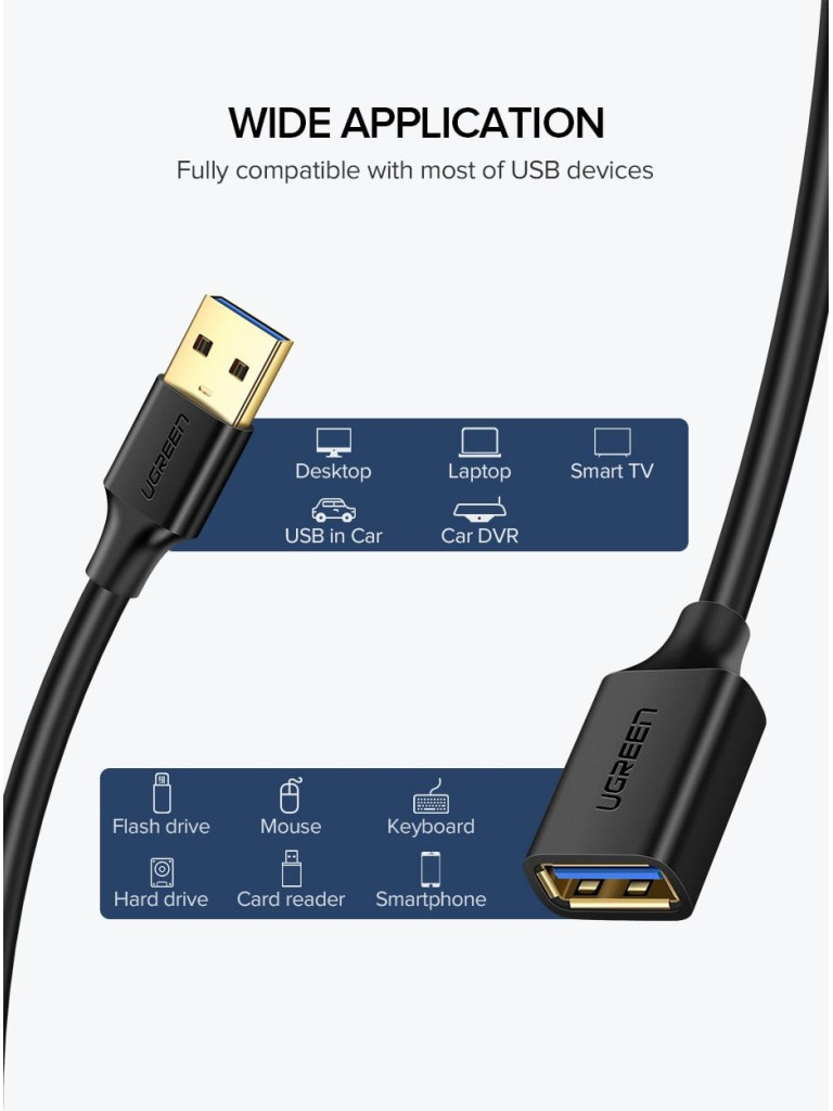 Кабель USB 3.0 AM/AF 2.0m US129 Black Ugreen (10373) фото5