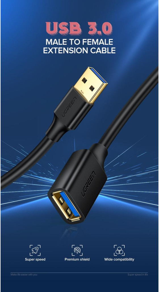 Кабель USB 3.0 AM/AF 2.0m US129 Black Ugreen (10373) фото2
