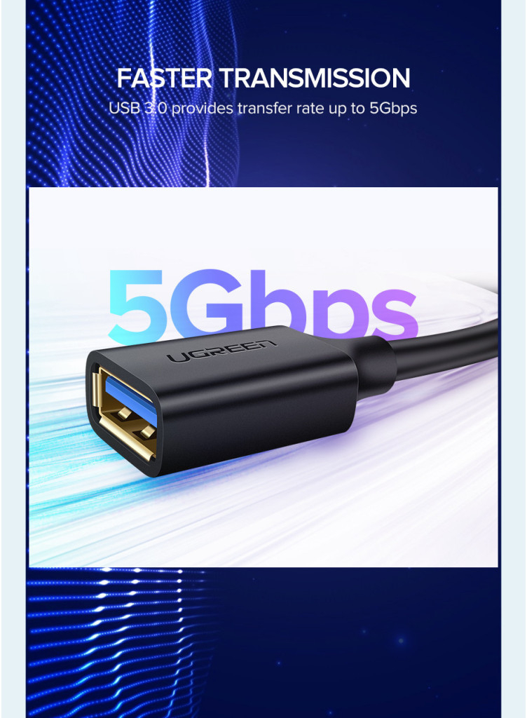Кабель USB 3.0 AM/AF 2.0m US129 Black Ugreen (10373) фото4