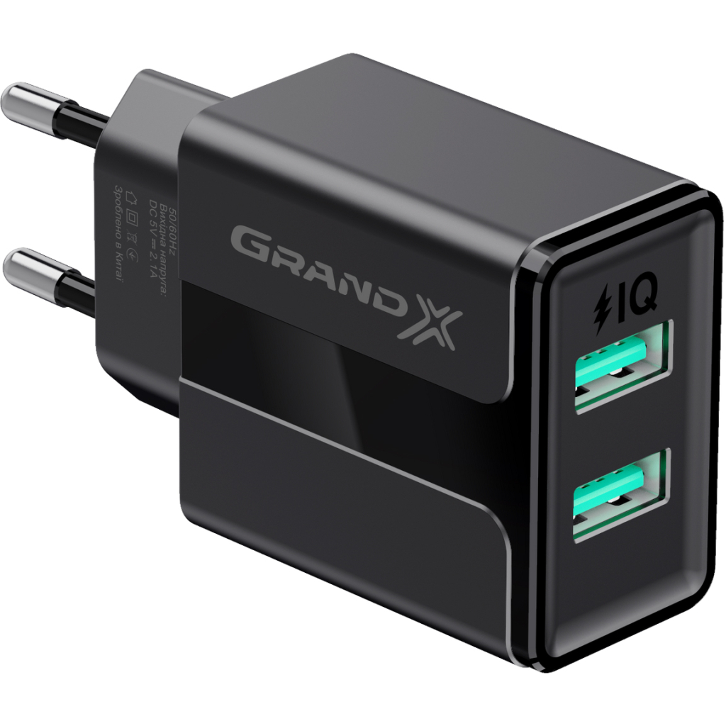 Зарядний пристрій Grand-X 5V 2,1A Black + cable USB-Lightning (CH15LTB) фото2