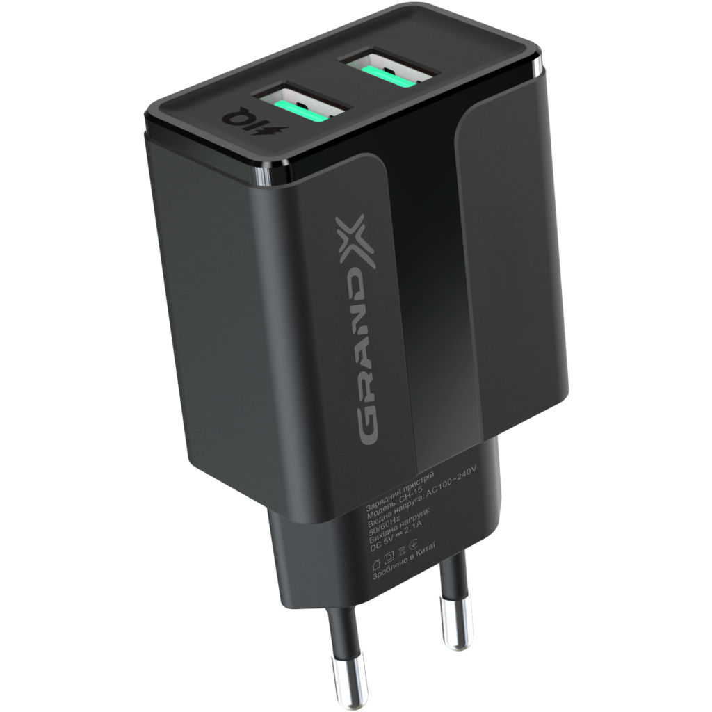 Зарядний пристрій Grand-X 5V 2,1A Black + cable USB-Lightning (CH15LTB) фото3