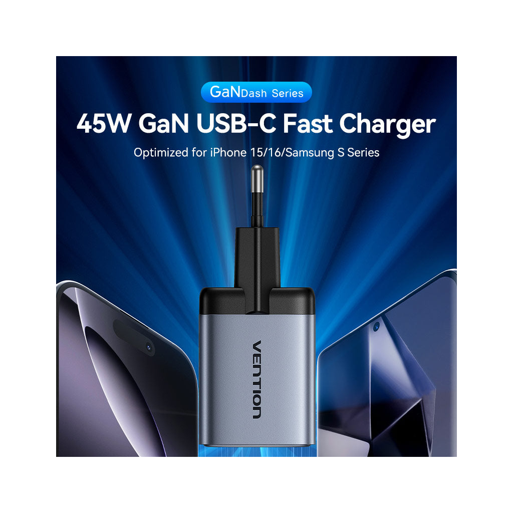 Зарядний пристрій Vention 2xUSB-C PD45W GaN gray (FCDH0-EU) фото2