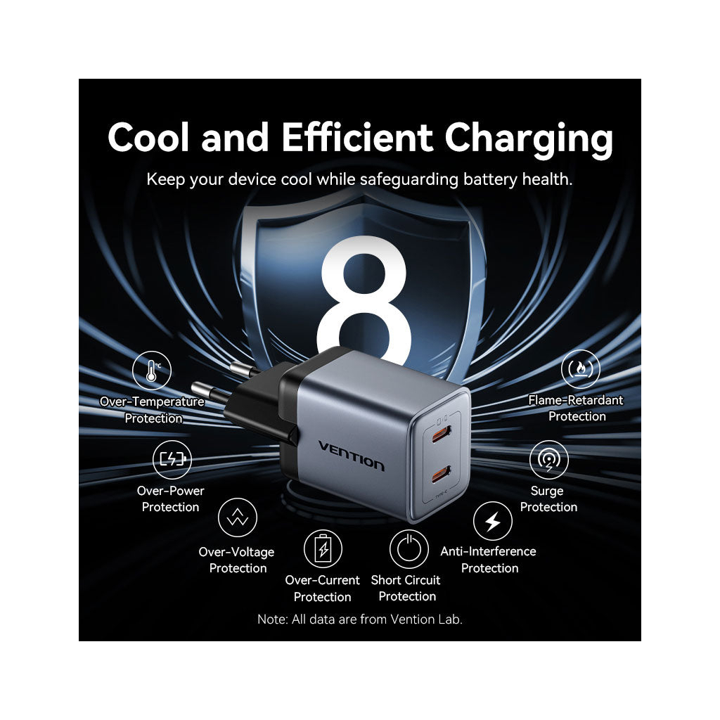 Зарядний пристрій Vention 2xUSB-C PD45W GaN gray (FCDH0-EU) фото9