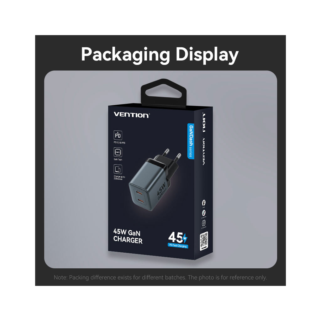 Зарядний пристрій Vention 2xUSB-C PD45W GaN gray (FCDH0-EU) фото12