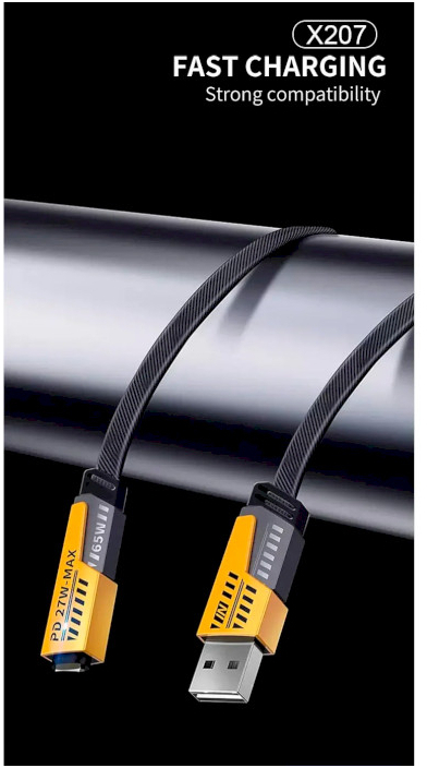 Кабель USB-C + USB-A to Lightning+USB-C 1.0m 65W X207 black WUW (6972573336524) фото4