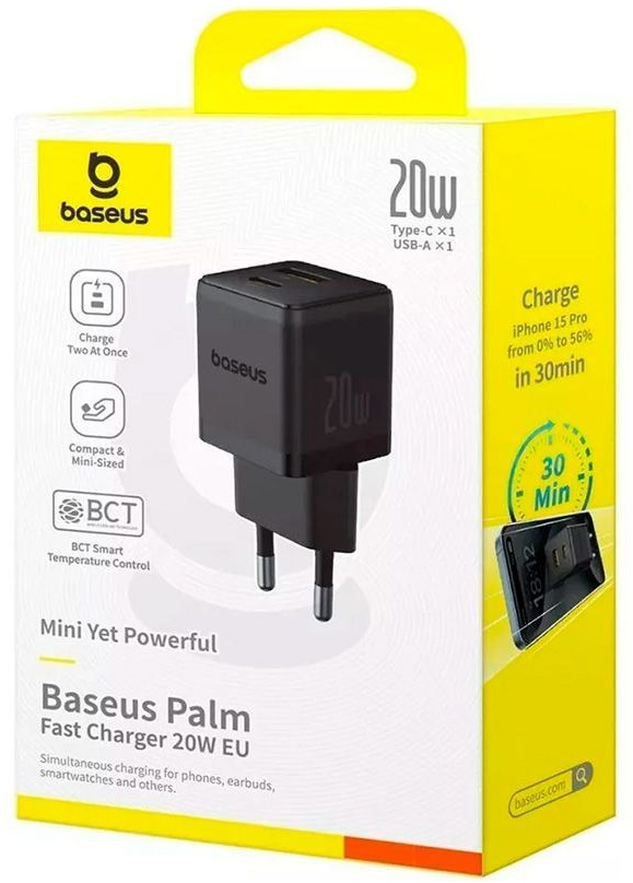 Зарядний пристрій Baseus Palm Fast Charger C+U 20W black (P10111608113-00) фото5
