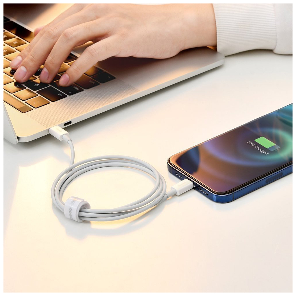 Кабель USB-C to Lightning 2.0m 20W white Baseus (CATLYS-C02) фото