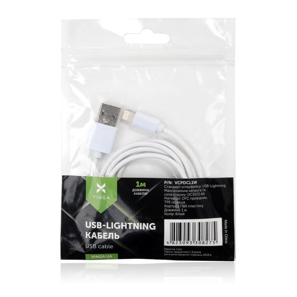 Кабель USB 2.0 AM to Lightning PVC 1m white Vinga (VCPDCL1W) фото5