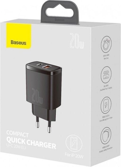 Зарядний пристрій Baseus Compact Quick Charger U+C 20W EU Black (CCXJ-B01) фото5