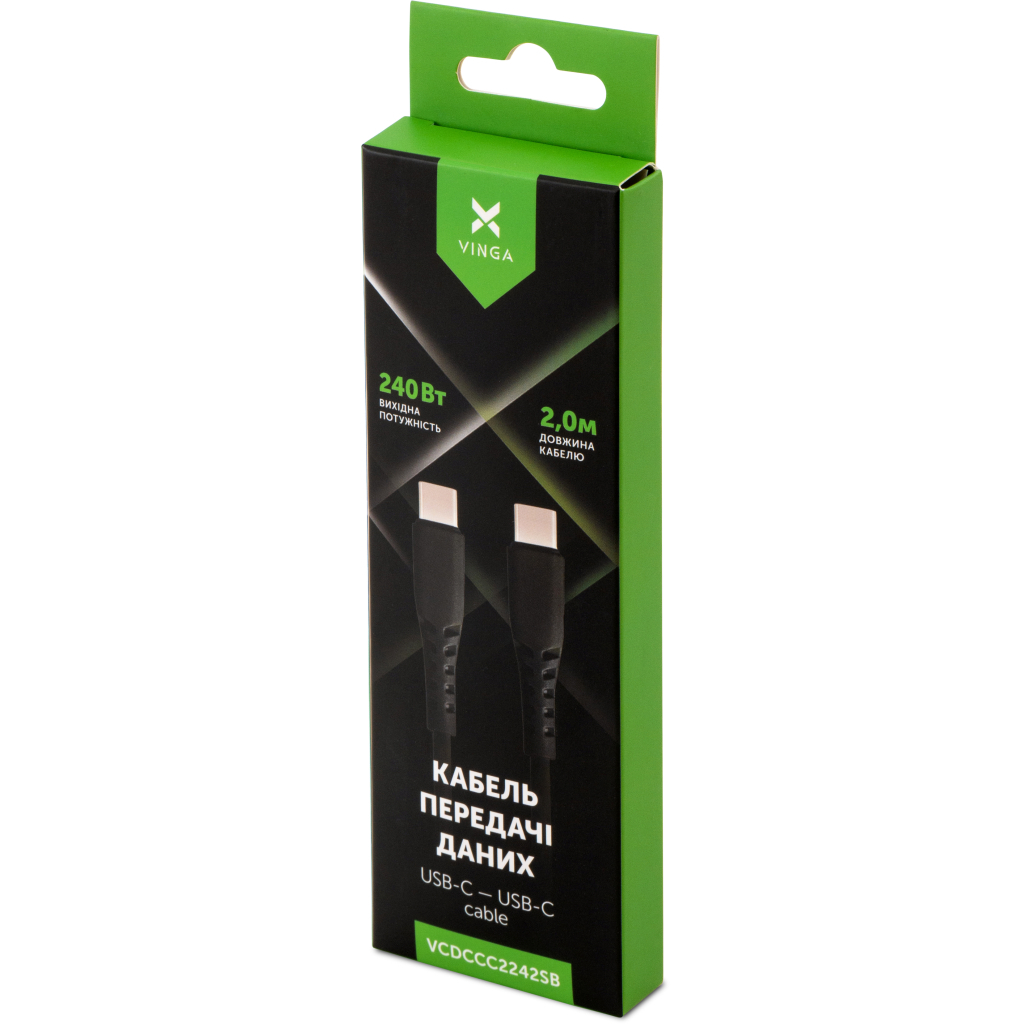 Кабель USB-C to USB-C 2.0m 240W Chip Silicon Black Vinga (VCDCCC2242SB) фото