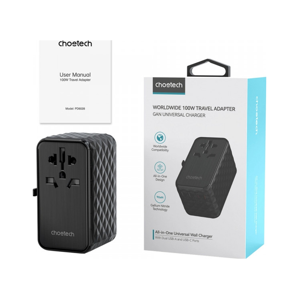 Зарядное устройство Choetech 4xUSB 100W PD (2хUSB-C+2хUSB-A) сharger diamond model black (PD6028-BK) фото