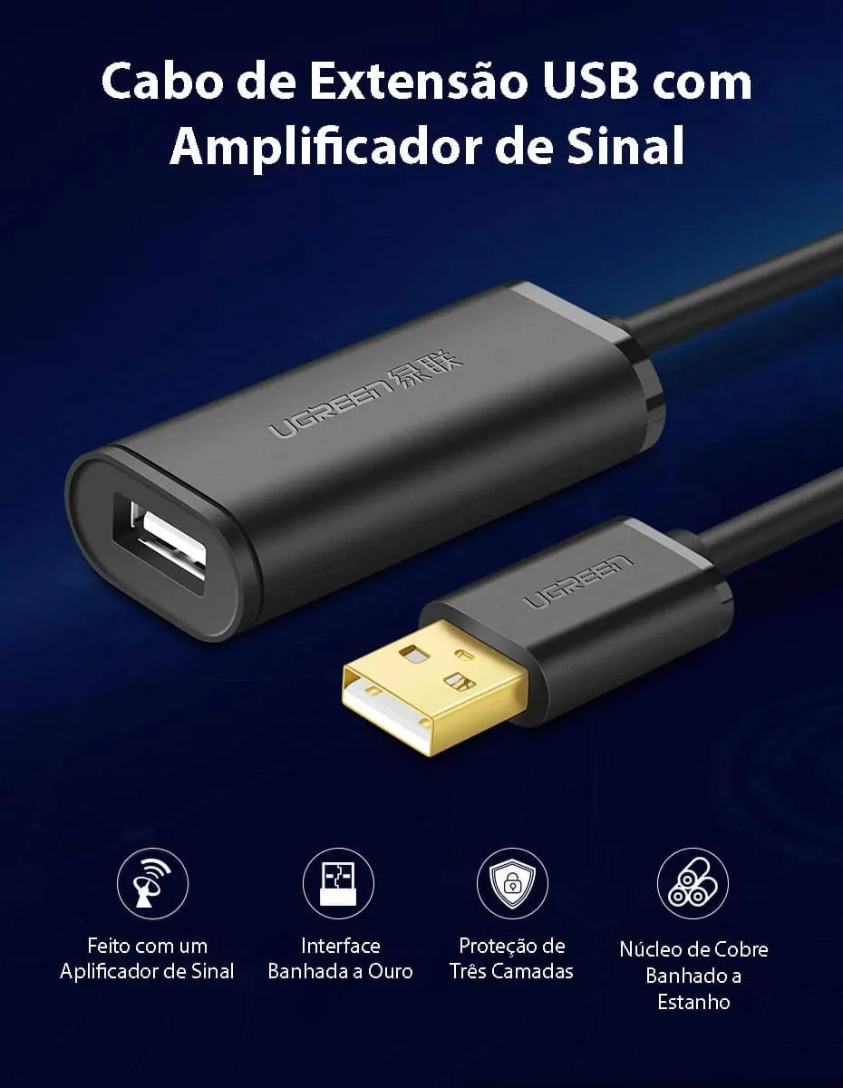 Кабель USB 2.0 AM to AF 20.0m Active black Ugreen (10324) фото