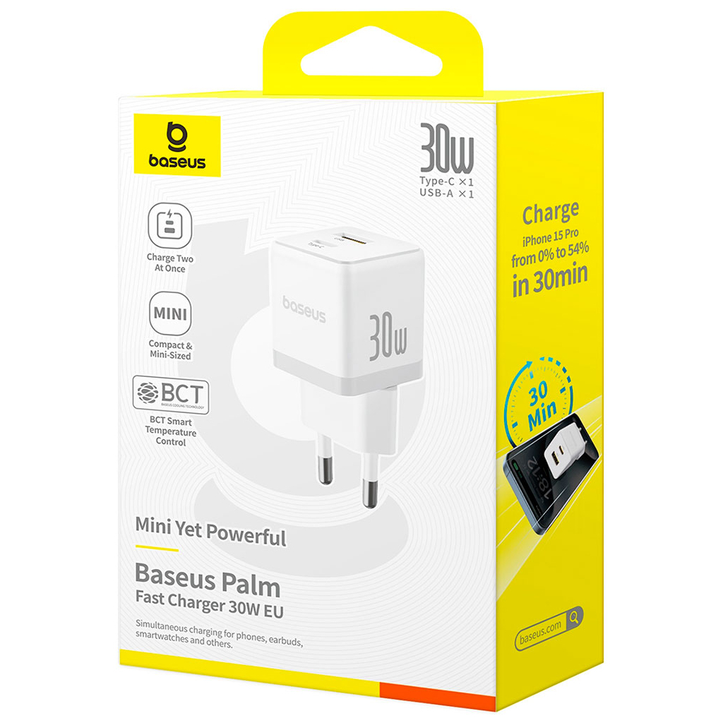 Зарядное устройство Baseus 1xUSB-C 30W + 1xUSB white (P1011160A213-00) фото7