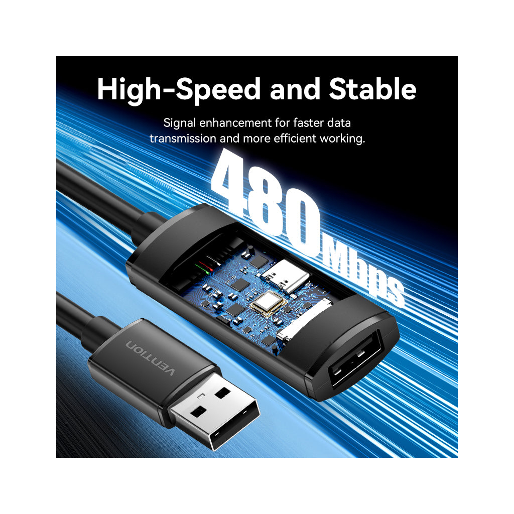 Кабель USB 2.0 AM/AF 25.0m Active black Vention (CBKBS) фото