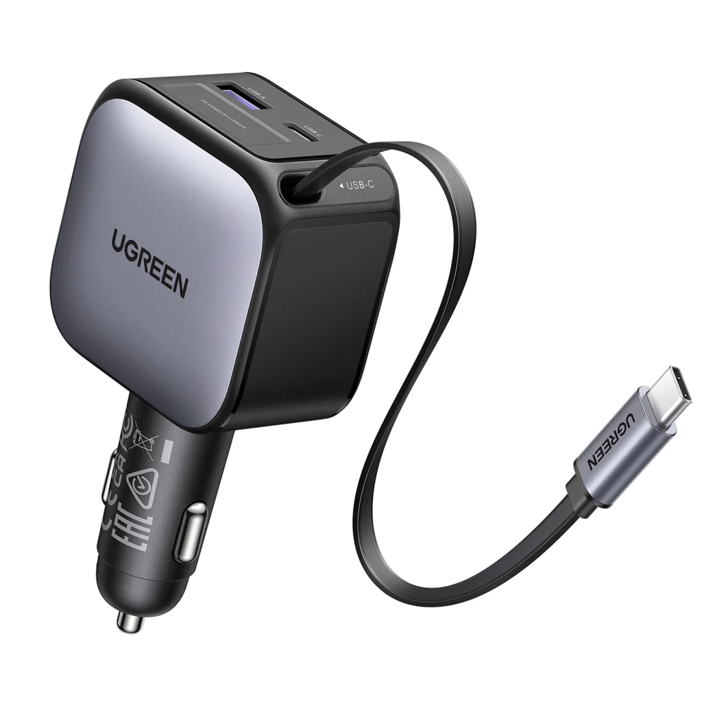 Зарядное устройство Ugreen Car charger USB-C PD90W + cable USB-C to USB-C retractable (55909B) фото3