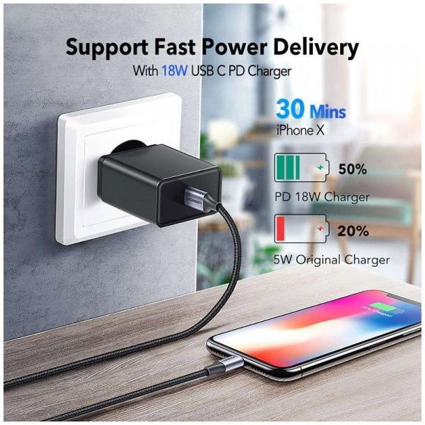 Кабель USB-C to Lightning 1.0m 3A 60W US304 black Ugreen (60759) фото5