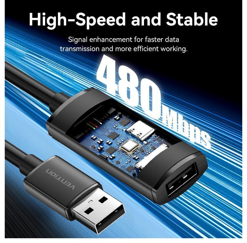 Кабель USB 2.0 AM/AF 5.0m Active black Vention (CBKBJ) фото3