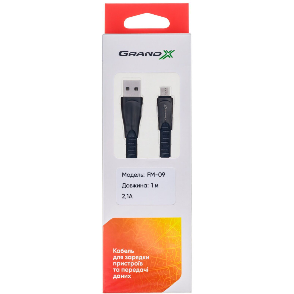 Кабель USB 2.0 AM to Micro 5P 1.0m black Grand-X (FM09) фото3