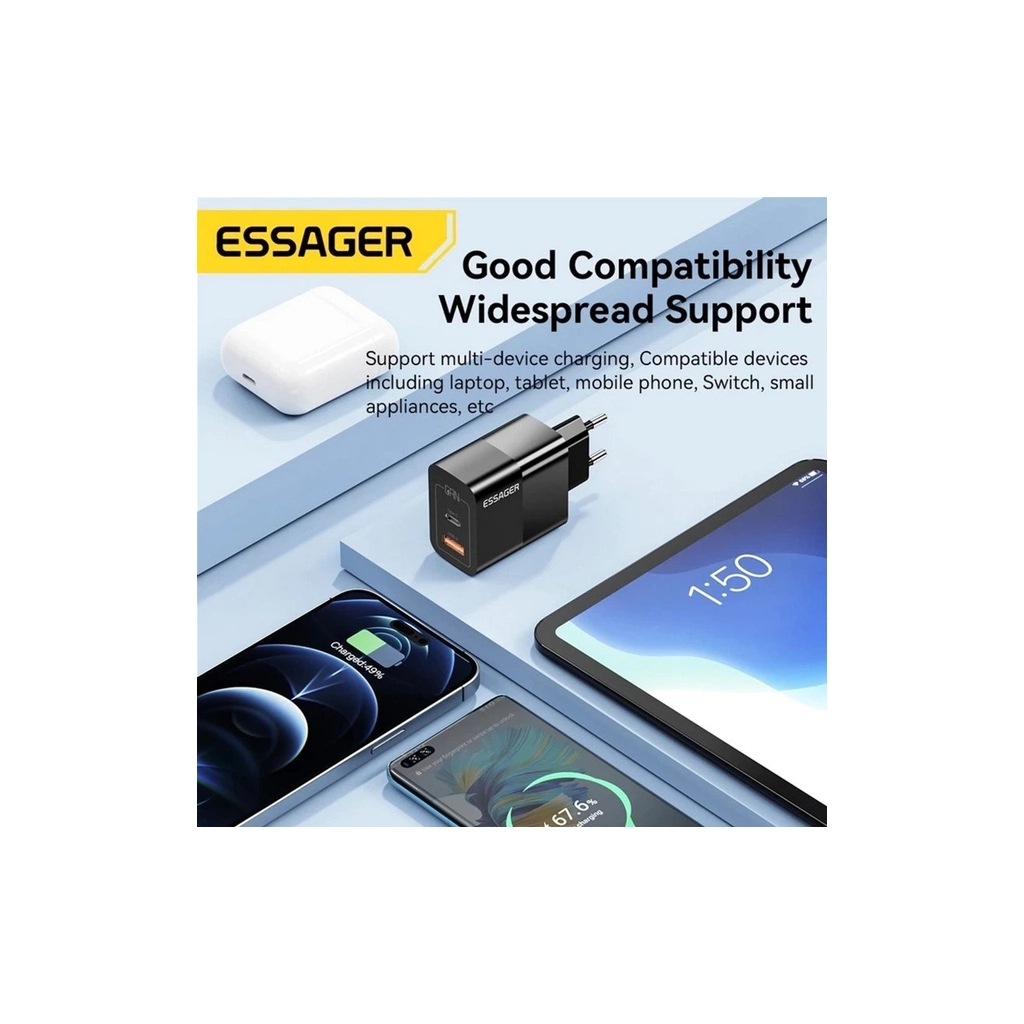 Зарядное устройство 1xUSB-C + 1xUSB 33W Essager (ECTAC-PCB01-P) фото4