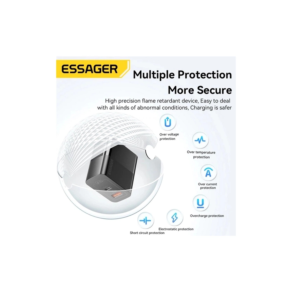 Зарядное устройство 1xUSB-C + 1xUSB 33W Essager (ECTAC-PCB01-P) фото9