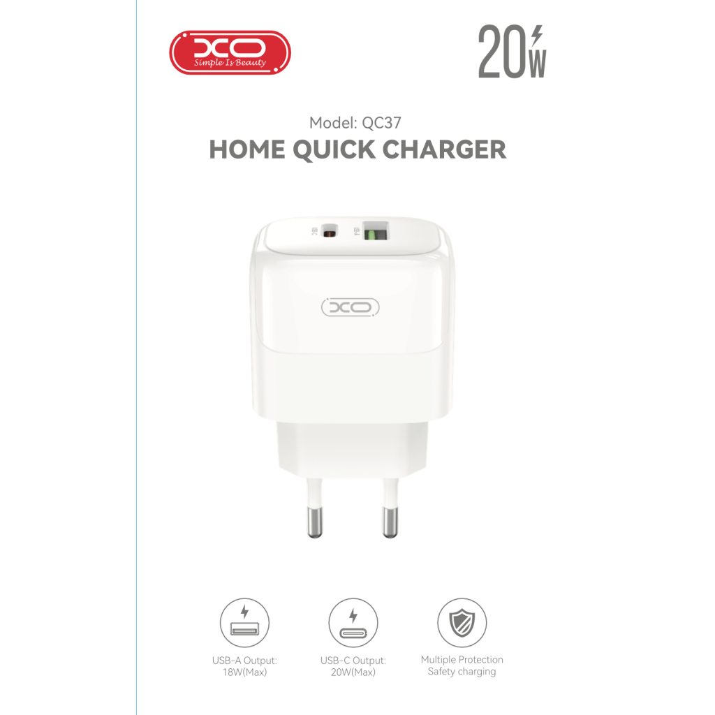 Зарядний пристрій XO 1xUSB QC3.0 + 1xUSB-C PD20W (XO-QC37) фото5