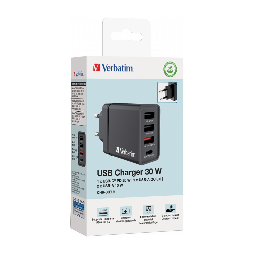 Зарядний пристрій Verbatim USB 30W PD3.0 4-ports black (49700) фото7