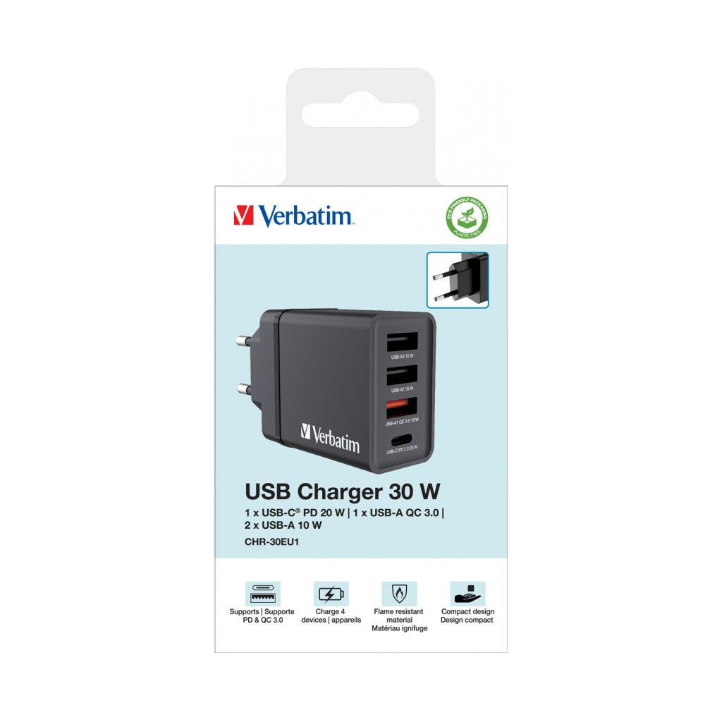 Зарядний пристрій Verbatim USB 30W PD3.0 4-ports black (49700) фото8