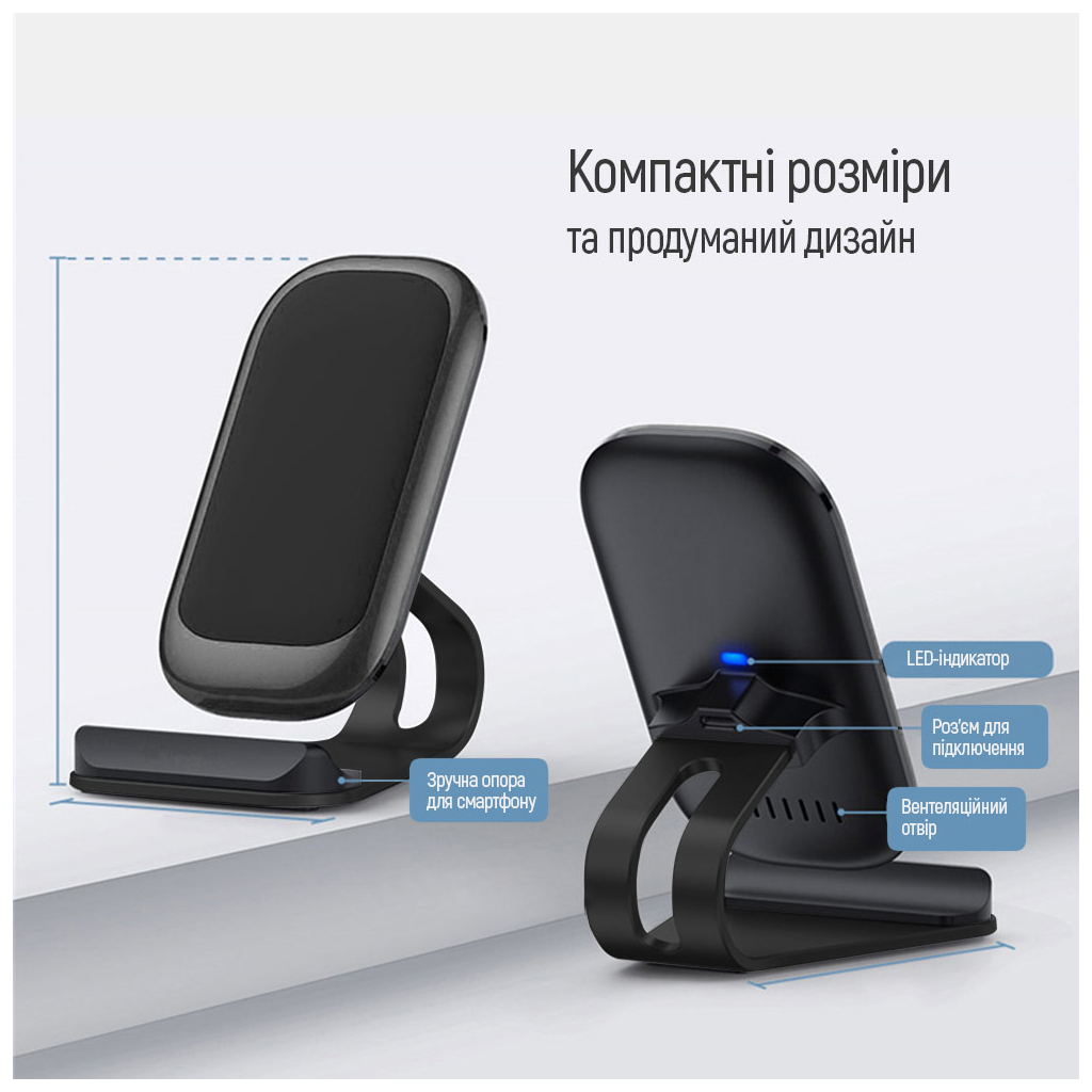 Зарядное устройство ColorWay Wireless Stand 15W Black (CW-CHW31Q-BK) фото4