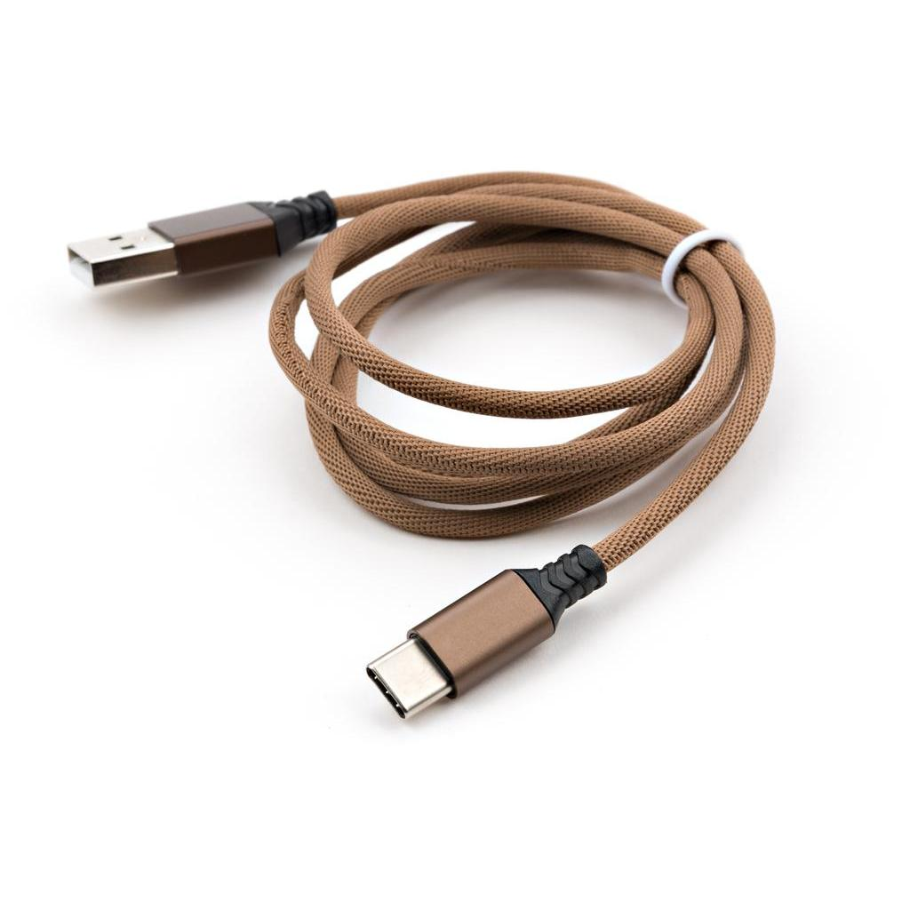 Кабель USB 2.0 AM to USB-C 1.0m nylon brown Vinga (VCPDCTCNB21BR) фото2