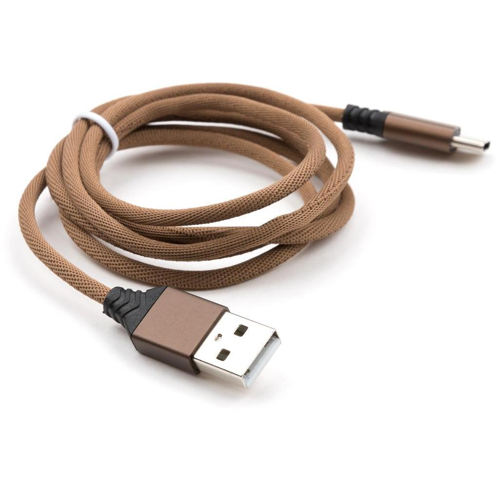 Кабель USB 2.0 AM to USB-C 1.0m nylon brown Vinga (VCPDCTCNB21BR) фото3