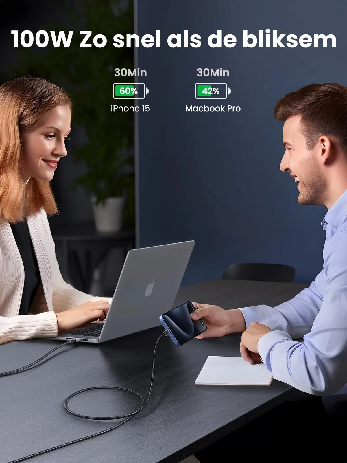 Дата кабель Ugreen USB-C to USB-C 3.0m 100W L512 gray (45065) фото