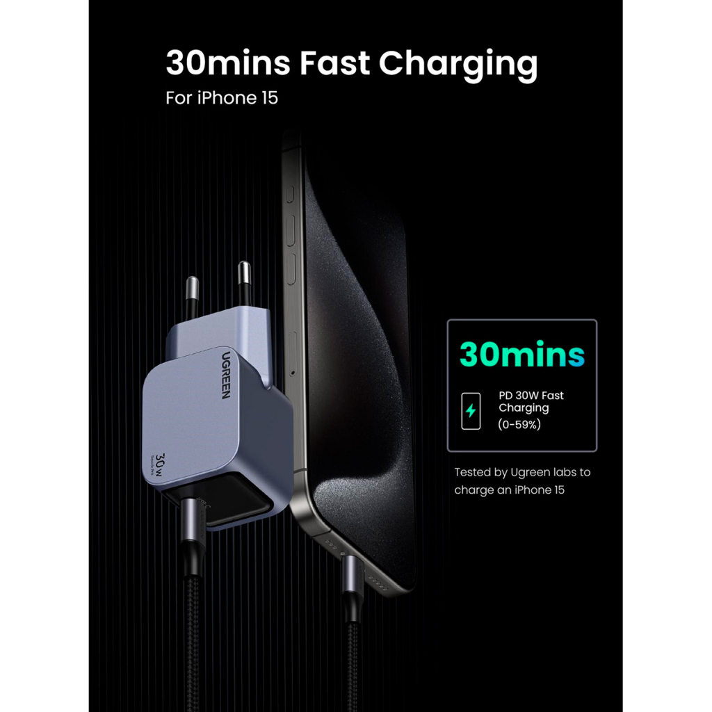 Зарядний пристрій Ugreen USB-C PD30W GaN X703 gray (35006) фото4