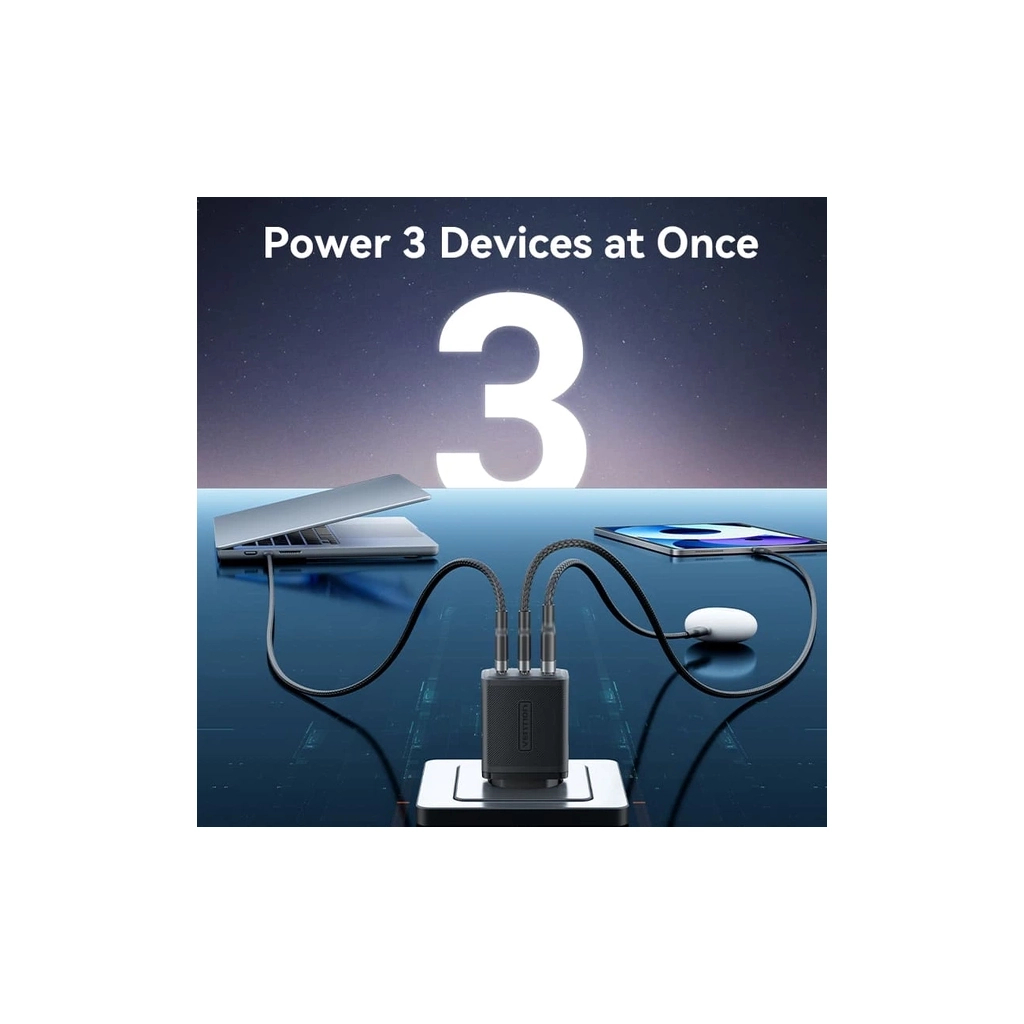 Зарядний пристрій Vention 2xUSB-C PD65W + 1xUSB QC3.0 60W GaN white (FERW0-EU) фото