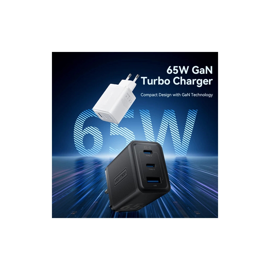 Зарядний пристрій Vention 2xUSB-C PD65W + 1xUSB QC3.0 60W GaN white (FERW0-EU) фото