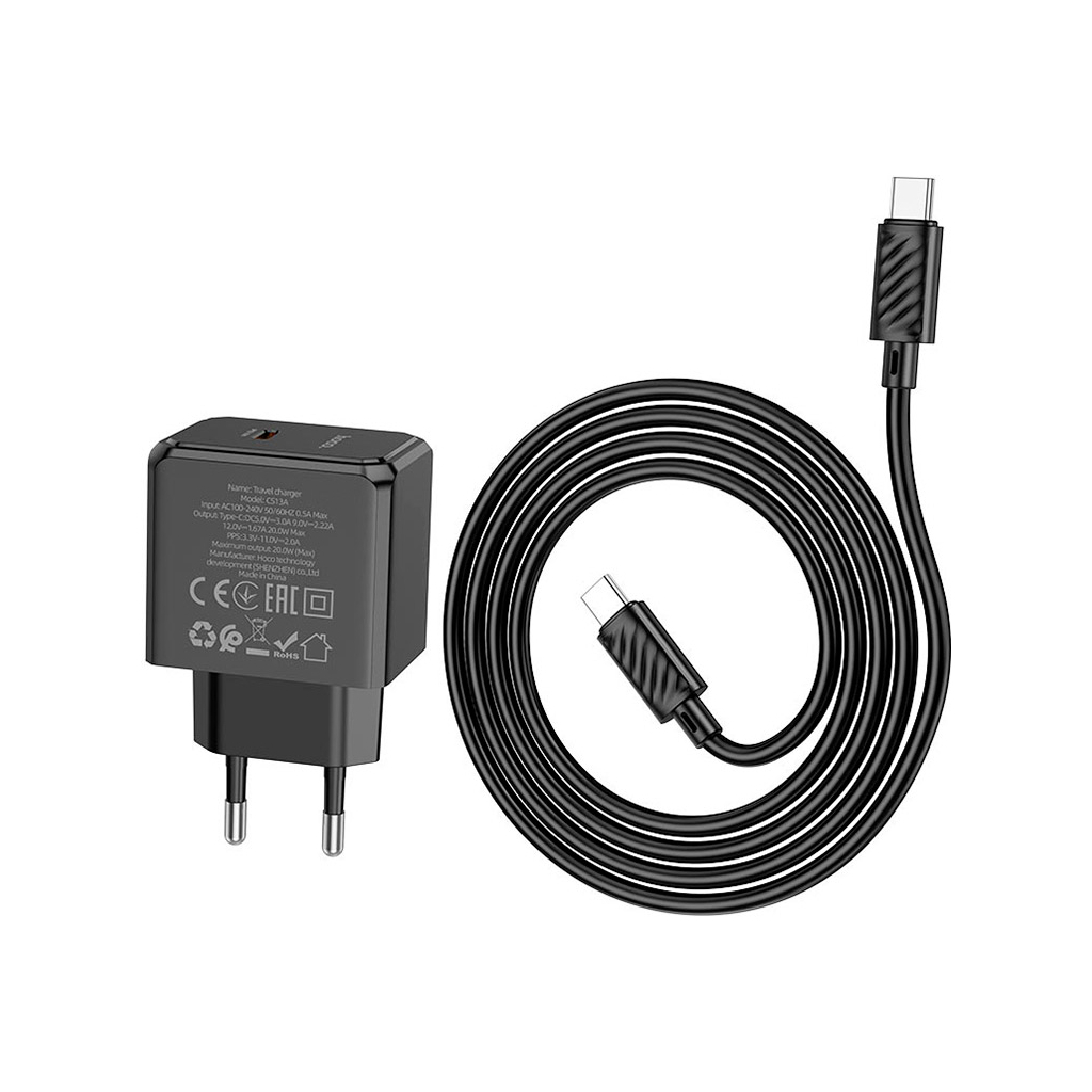 Зарядное устройство HOCO CS13A Ocean USB-C PD20W + cable USB-C to USB-C Black (6942007603843) фото3