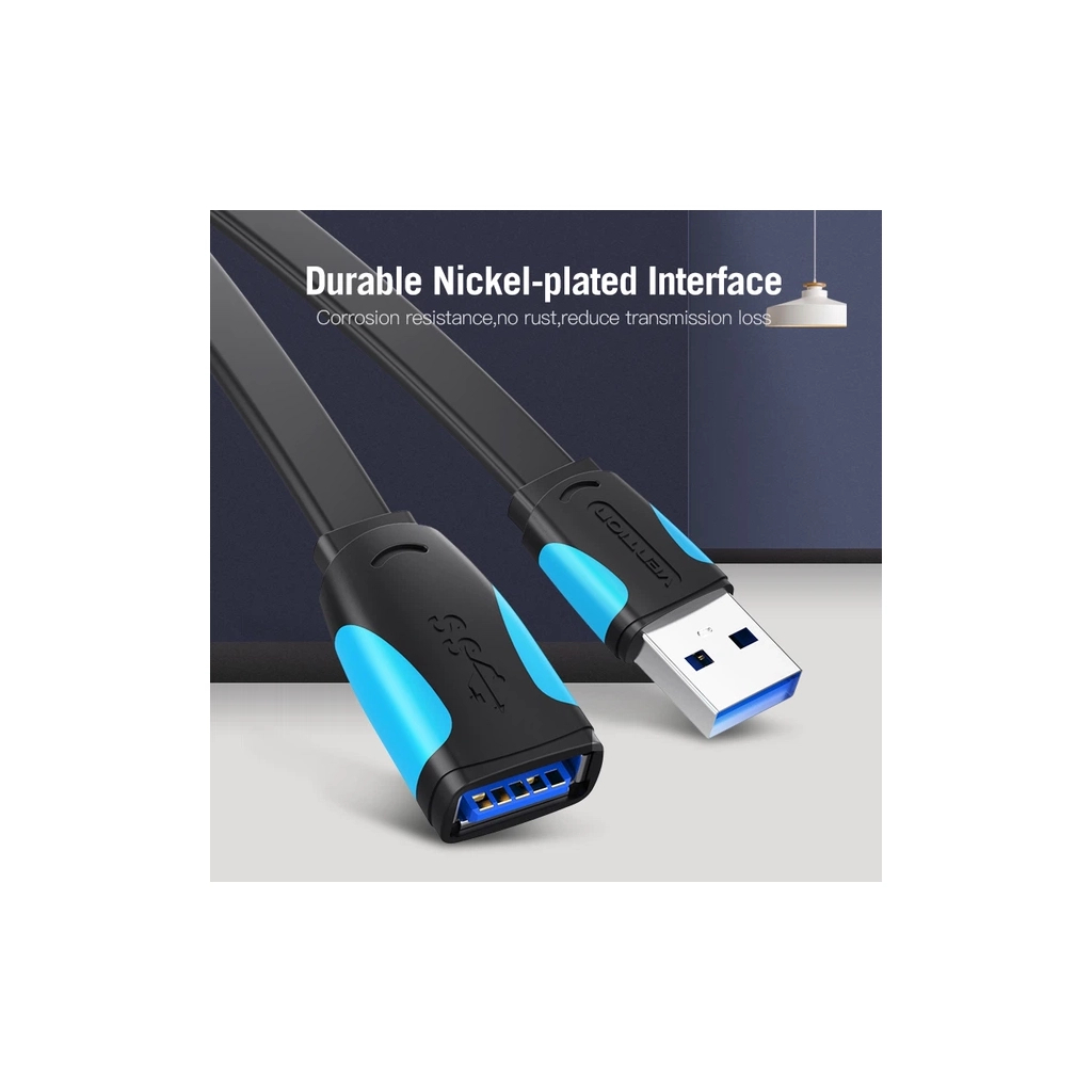 Кабель USB 3.0 AM/AF 2.0m flat black Vention (VAS-A13-B200) фото2