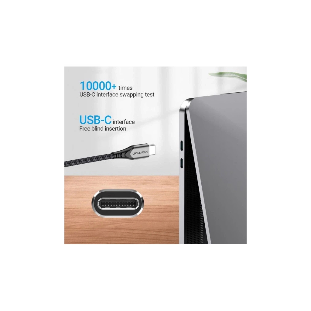 Кабель USB-C to USB-C 2.0m aluminum gray Vention (TADHH) фото2