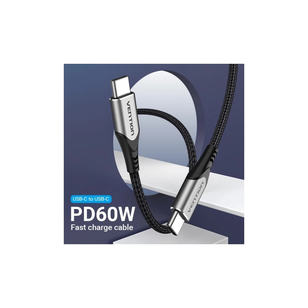 Кабель USB-C to USB-C 2.0m aluminum gray Vention (TADHH) фото3