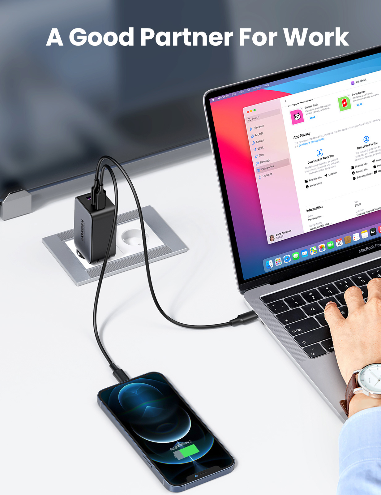 Зарядний пристрій Ugreen 2xUSB-C + 1xUSB 65W GaN gray (10335) фото5
