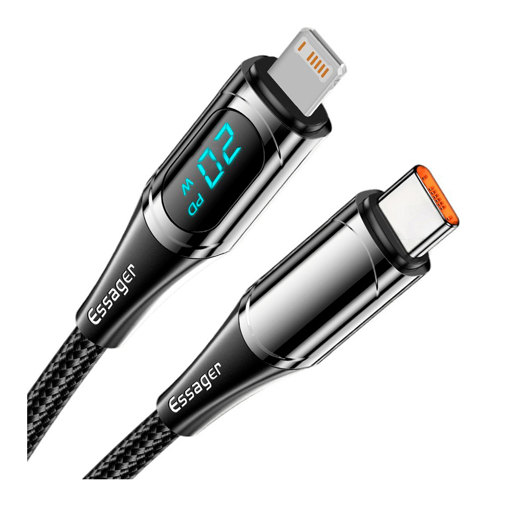Кабель USB-C to Lightning 2.0m 20W Digital Display black Essager (EXCTL-YDA01) фото3