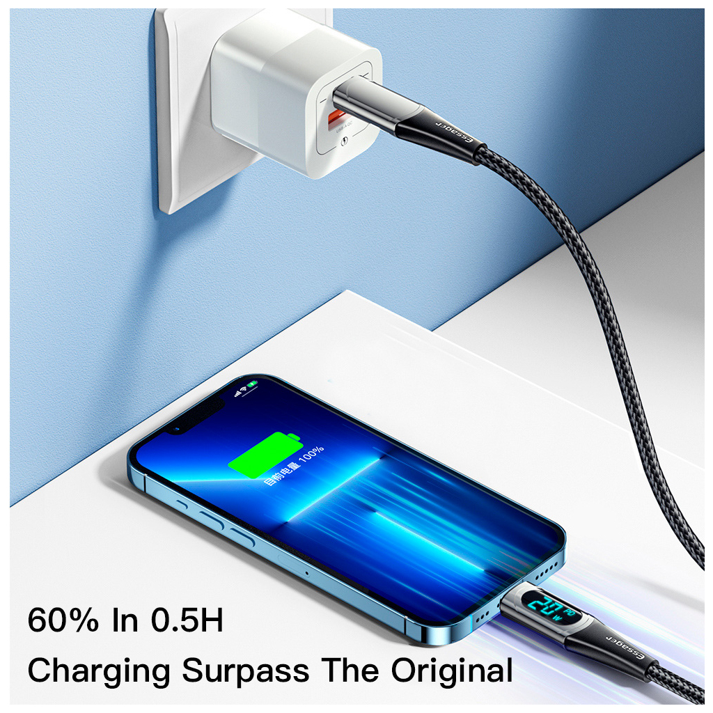 Кабель USB-C to Lightning 2.0m 20W Digital Display black Essager (EXCTL-YDA01) фото6
