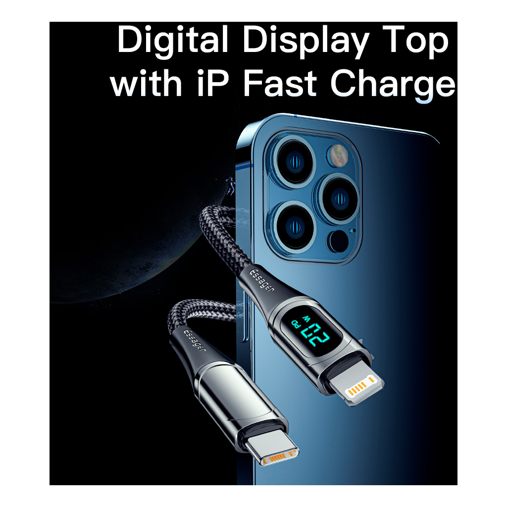 Кабель USB-C to Lightning 2.0m 20W Digital Display black Essager (EXCTL-YDA01) фото8
