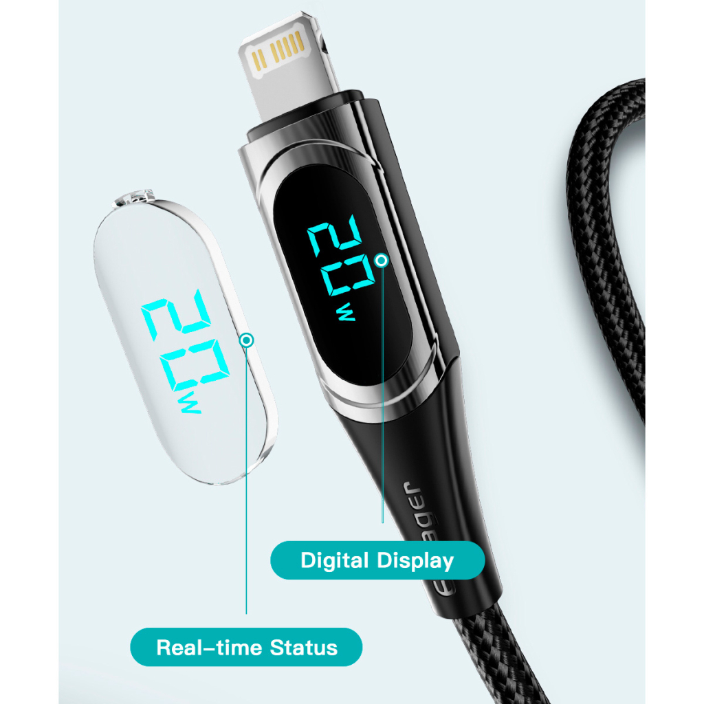 Кабель USB-C to Lightning 2.0m 20W Digital Display black Essager (EXCTL-YDA01) фото10