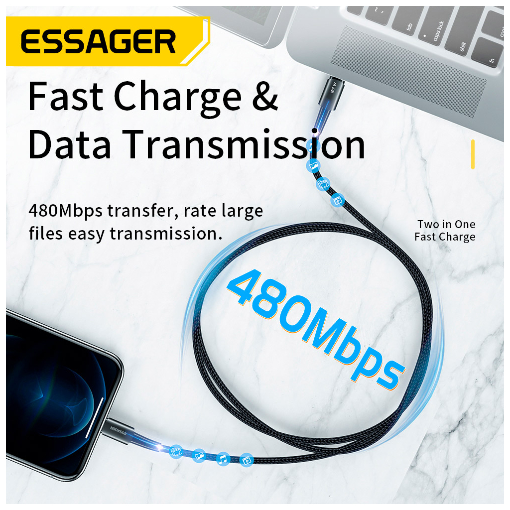 Кабель USB-C to Lightning 0.5m 20W black Essager (EXCTL-CGB01) фото
