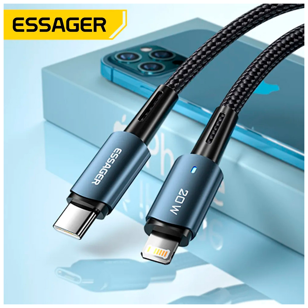 Кабель USB-C to Lightning 0.5m 20W black Essager (EXCTL-CGB01) фото