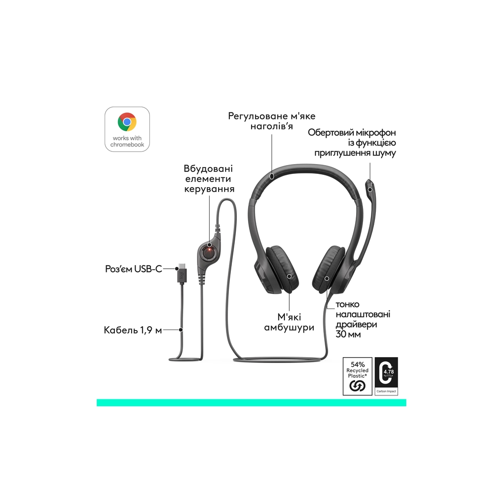 Наушники Logitech H390 USB-C Midnight Black (981-001576) фото
